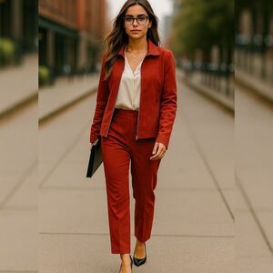 N Touch Petite Burnt Orange Faux Suede Jacket & Pants Set 10P 2-Piece Suit